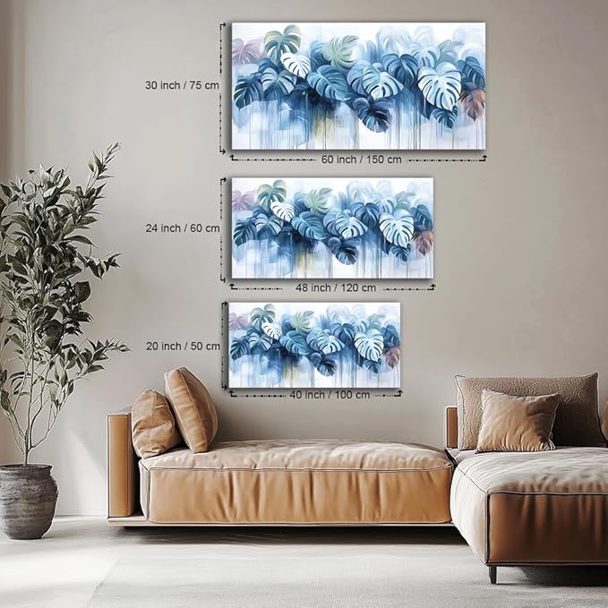Navy Blue Plant Wall Art for Living Room Office Canvas Painting Prints Nature Artwork Dining Room Bedroom Decor (16x30 Inches)