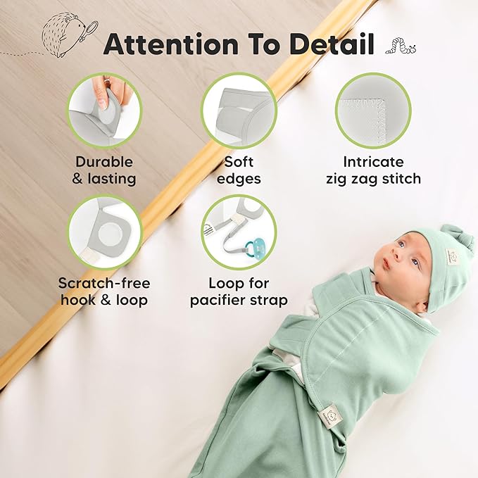 KeaBabies 3-Pack Swaddles for Newborns, Girls, Boys with Hats - Organic Soft Baby Sleep Sacks, Breathable Baby Swaddle 3-6 Months Beanies Set, Premie Infant Sleep Sack 0-3 Months (Sage)
