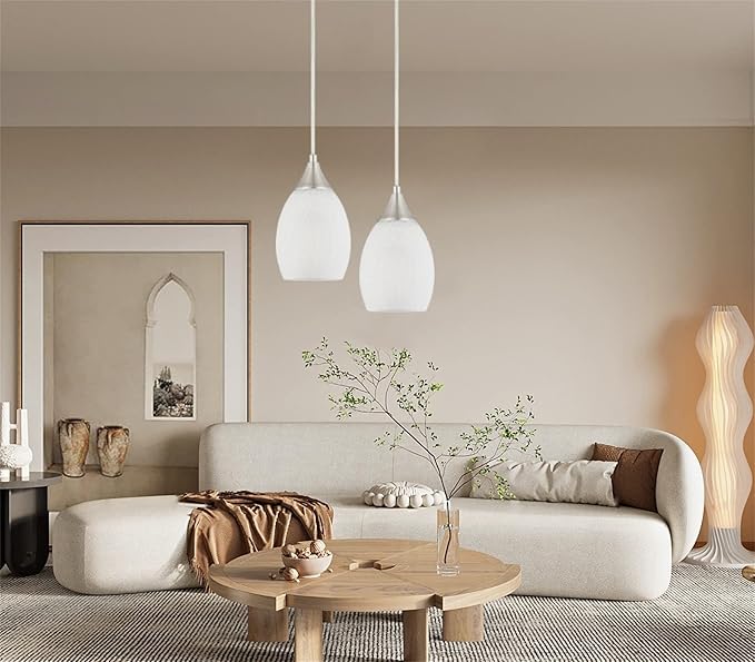 Glassland Pendant Lighting, 1 Light Mini Pendant Light in Brushed Nickel with Cracked Frosted Glass Shade, ETL Listed.
