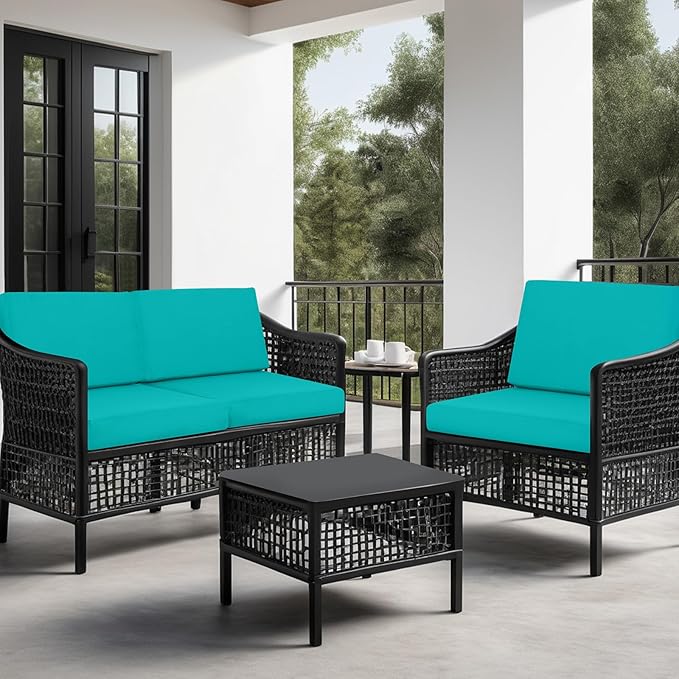 idee-home Outdoor Cushions for Patio Furniture, Outdoor Seat Cushion, Waterproof Couch Hampton Bay Deep Seat Replacement Chair Cushions for Garden Lawn Backyard Deck, 28.5 x 28.5 Peacock Blue