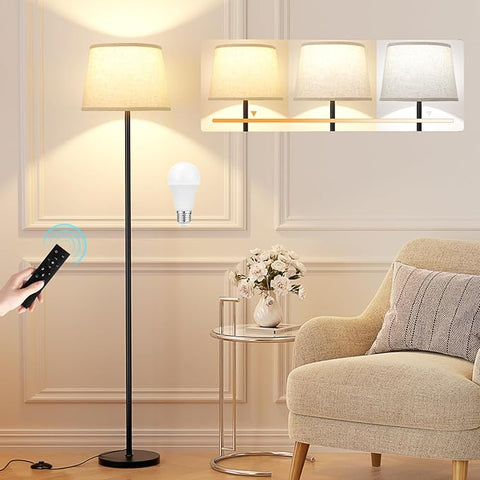 【Upgraded Floor Lamps for Living Room, Modern Floor Lamp with Remote Control, Dimmable Colors Temperature Standing Lamp Foot Switch, 9W LED Bulb Tall Lamps for Bedroom Office Kid Room