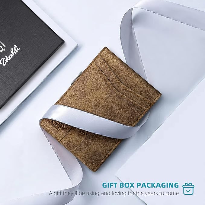 Zitahli Slim Wallet for Men Gifts 12 Card Slots ID Window With Money Clip Minimalist RFID Front Pocket Bifold Leather Small Thin Gift Box Dad Birthday Christmas Regalos Hombres