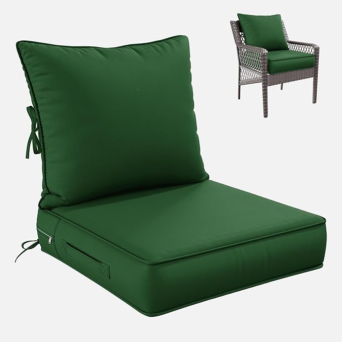 Premium Outdoor Seat Cushion Chair Cushions for Patio Furniture 24 L X 24 W X 5 H Waterproof & Fade Resistant Deep Seat and Backrest Cushion Set with Removable Covers for Chair, Sofa