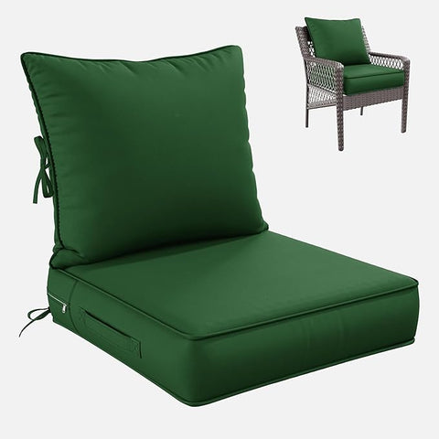 Premium Outdoor Seat Cushion Chair Cushions for Patio Furniture 24 L X 24 W X 5 H Waterproof & Fade Resistant Deep Seat and Backrest Cushion Set with Removable Covers for Chair, Sofa