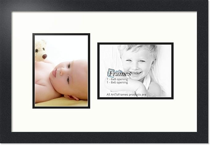 ArtToFrames Collage Photo Frame Double Mat with 2 - 6x8 Openings and Satin Black Frame