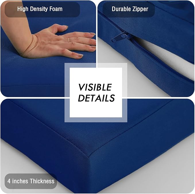 idee-home Outdoor Loveseat Cushions, Waterproof Patio Loveseat Cushion, Outside Couch Hampton Bay Deep Seat Cushion Replacement Set, Patio Love Seat Sofa Cushions for Furniture, 46" x 26" Navy Blue