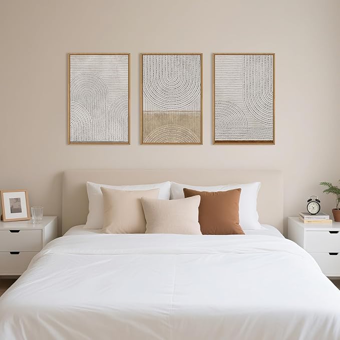 Large Modern Abstract Arch Framed Canvas Wall Art,Neutral Spiral Circles Wall Decor,Boho Beige Geometric Artwork,Mid Century Minimalist Art Print for Living Room,Bedroom,Office-24 x36 x3