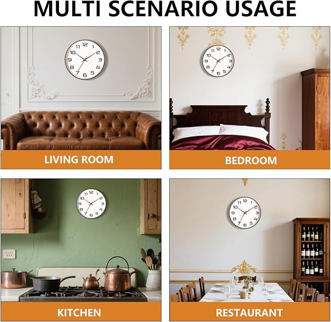Woodgrain Wall Clock, Silent Non-Ticking Battery Operated Clock 10 Inch, Large Easy-to-Read Number Digital Wall Clocks, Modern Analog Clocks for Living Room Bedroom Kitchen Office Gym, Brown