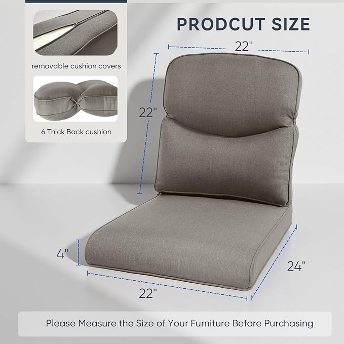 10-Piece Outdoor Patio Cushion Set - Fade & Water Resistant with Removable Olefin Cover, 22x24x4 Inch Memory Foam Cushions for Wicker Sectional Sofa – Grey/Crescent
