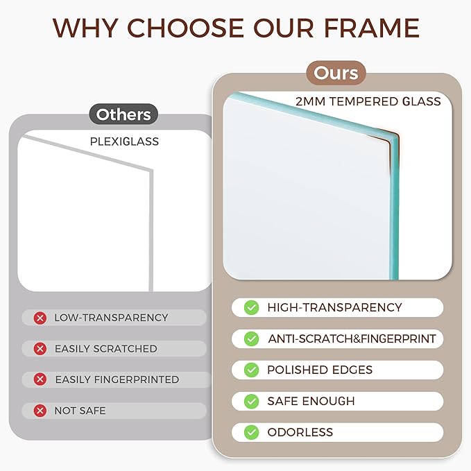 10x10 Picture Frame Set of 2, Solid Oak Wood Frame 10 x 10, 10 by 10 Wood Frames for Wall, 10x10 Picture Frame with Mat for 8x8, Square 10"x10" Photo Frames Real Glass, Natural Oak Color, 2 Pack