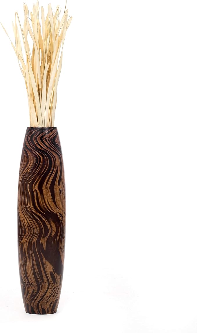 Leewadee Large Brown Light Brown Home Decor Floor Vase – Wooden 26 inches Tall Farmhouse Decor Flower Holder for Fake Plant and Pampas Grass