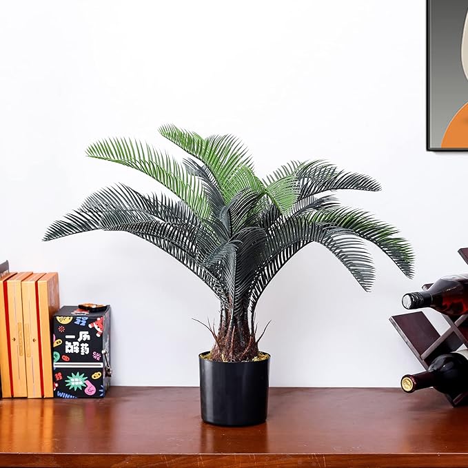 ALLTOP TURF Nearly Natural 40" Artificial Cycas Plant(28 Leaves) Fake Revoluta Sago Palm Tree for Home Garden Office Store Floor Decoration, with Black Pot