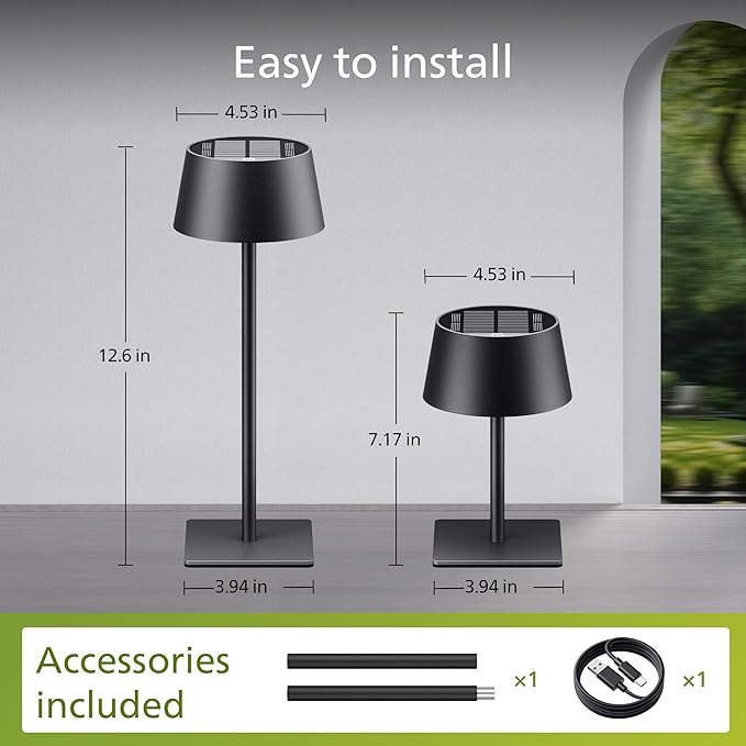 Philips Solar Outdoor Table Lamp, Portable LED Desk Light,Cordless Battery-Operated，2 Adjustable Height, Touch Control & Stepless Dimming Night Light，Waterproof for Garden, Bedroom