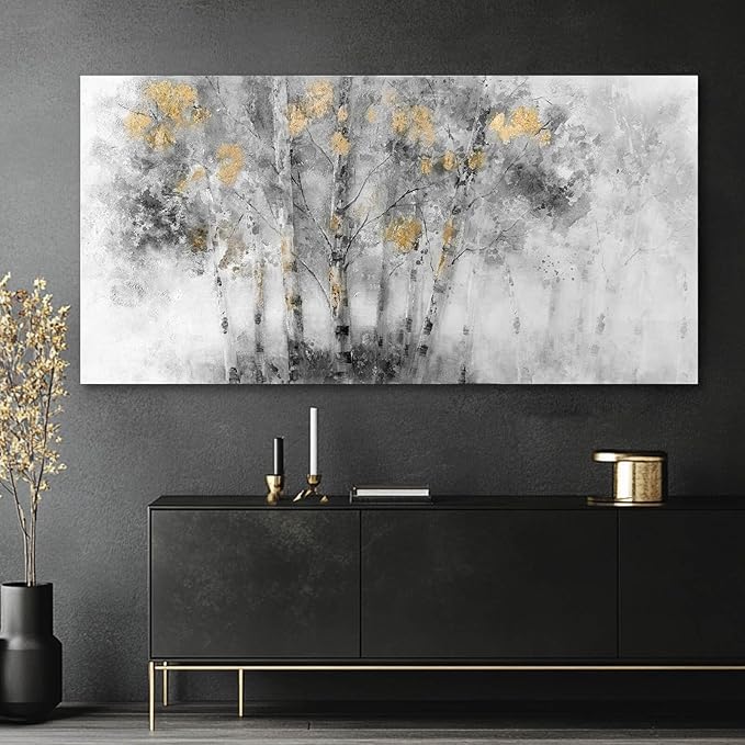 SDYA Tree Large Art Print Grey and Gold Wall Hangings Decor 24"x48" Poster for Bedroom Pictures for Kitchen Neutral Hanging Art