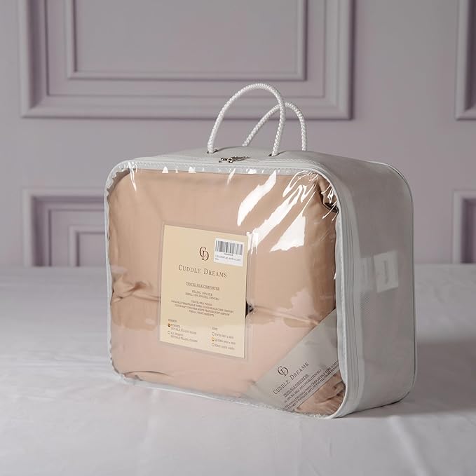 CUDDLE DREAMS Lightweight Silk Filled Comforter for Summer, Detachable Tencel Duvet Cover for Easy Care, Naturally Breathable (Bronze, King)