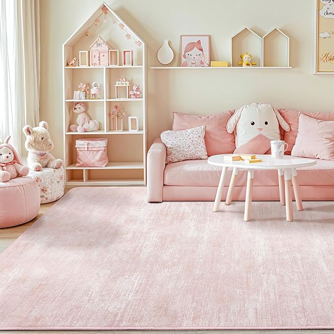 Washable Rug 10x12 Area Rugs for Living Room - Stain Resistant Non-Slip Backing Boho Rug for Bedroom,Durable & Ultra-Thin Vintage Large Area Rug(10x12,Pink)