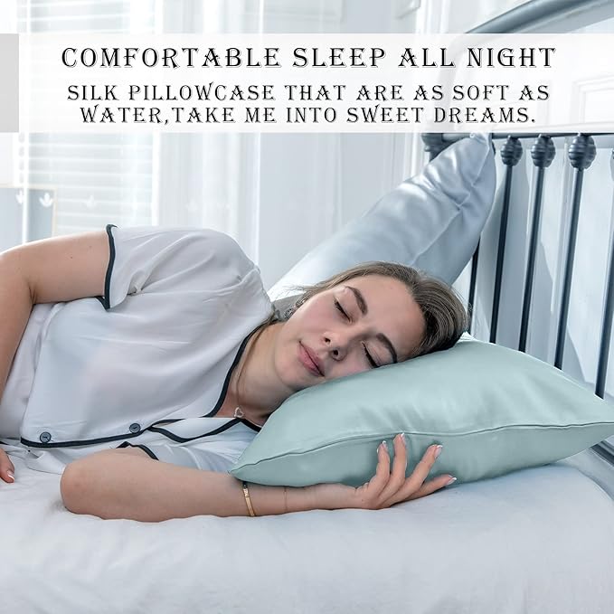 Silk Body Pillowcase Mulberry Silk Pillow Cases with Zipper Soft Breathable Smooth Cooling 20x54 inches Pillowcase for Sleep (Blue Haze,20"X 54",1Pcs)