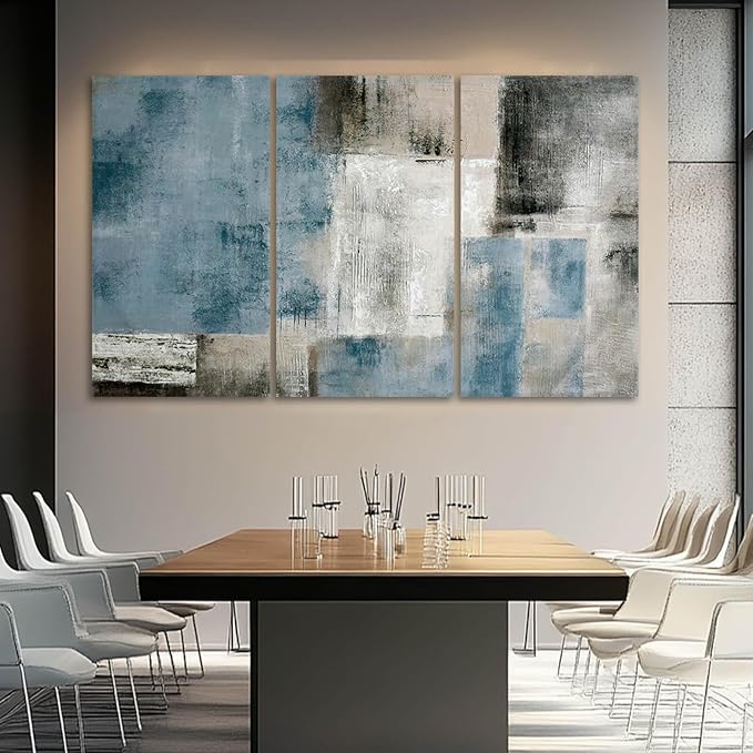 SDYA Home Decor Black And White Wall Art Navy Blue Wall Pictures Large Wall Paintings Hand Painted Artwork 24"x 48"x3p