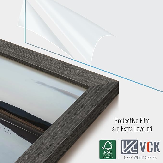 VCK 16x24 Poster Frame 5 Pack - Grey, High-End Wood Picture Frames with Polished Plexiglass, Display 12x18 Photo with Mat or 16x24 without Mat, Art Gallery-Quality, Wall Hanging, Grey