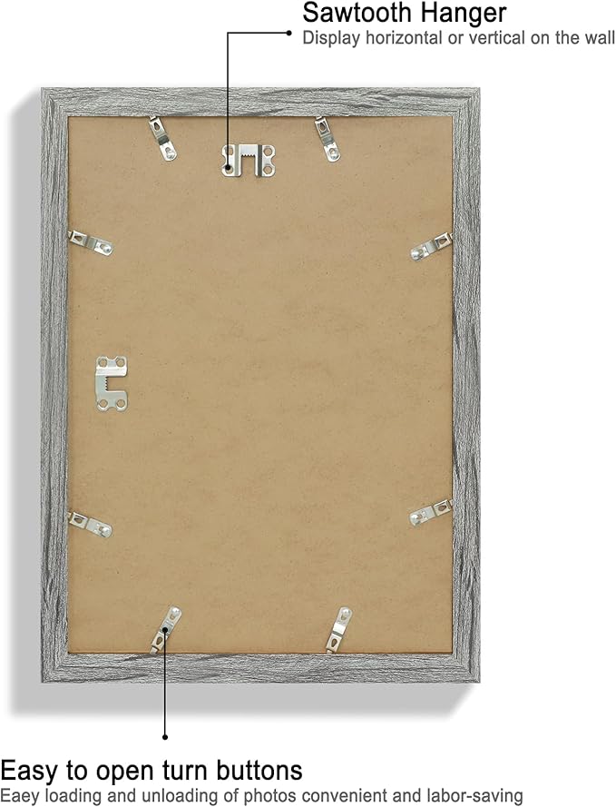 10x14 Picture Frame Set of 2, Made of Glass and Rustic Grey Wooden Frame, Display 8x12 Pictures with Mat or 30 x 40cm Diamond Painting Art without Mat for Wall Mounting, Gallery Photo Frames