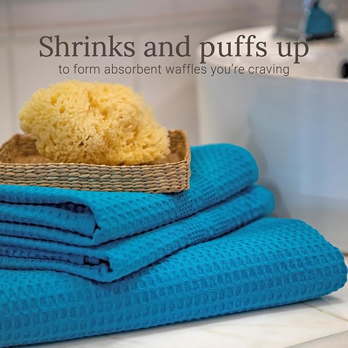 GILDEN TREE Waffle Towels Wash Cloths for Showering, Exfoliating Washcloth Face Towels, Quick Dry Towel Cotton Washcloths Set of 4, Classic Style (Aqua)