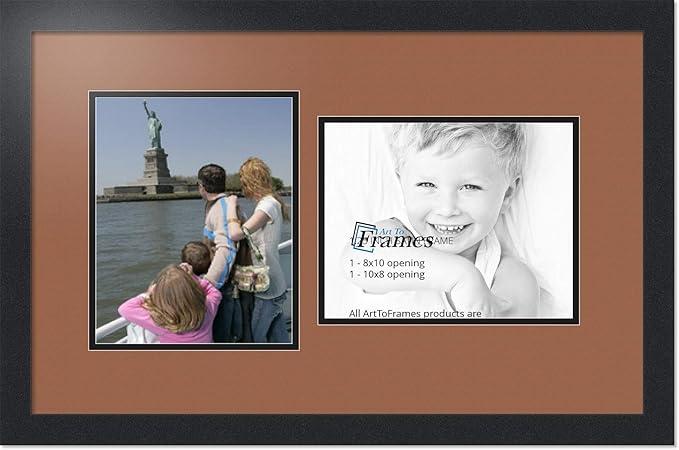 ArtToFrames Collage Photo Frame Double Mat with 2 - 8x10 Openings and Satin Black Frame