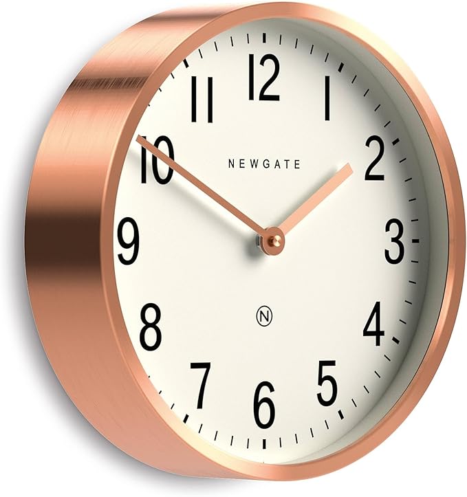 NEWGATE® Master Edwards Wall Clock | Mid Century Style Clock | 12 inch | Deep Metal case with Copper/Rose Gold Finish | Modern Retro Design for Kitchen, Living Room or Office