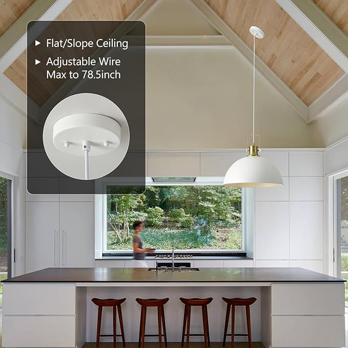 12 Inch White Farmhouse Pendant Lights for Kitchen Island Industrial Pendant Lighting Adjustable Height Vintage Dome Hanging Light Fixtures for Barn, Dining Room 2 Packs