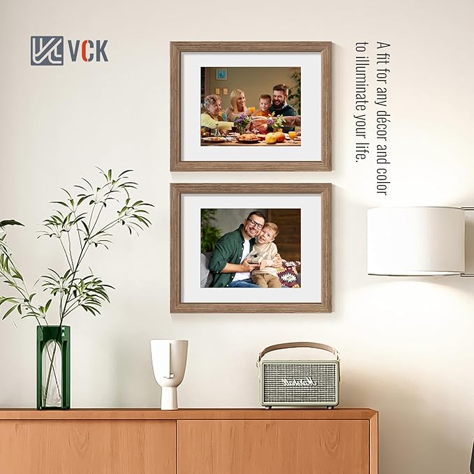 VCK 11x14 Picture Frame 5 Pack - Walnut, High-End Wood Poster Frames with Tempered Glass, Display 8x10 Photo with Mat or 11x14 without Mat, Art Gallery-Quality, Wall Hanging, Walnut