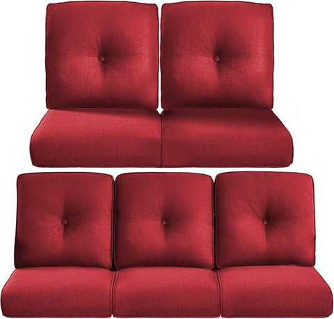 22x25/22x24 Outdoor Cushions for Patio 5 Piece Set - Set of 5 Water-Resistant Replacement Cushion for Wicker Rattan Dining Rocking Swivel Chairs Loveseat Couch Sectional Sofa - Red/Button