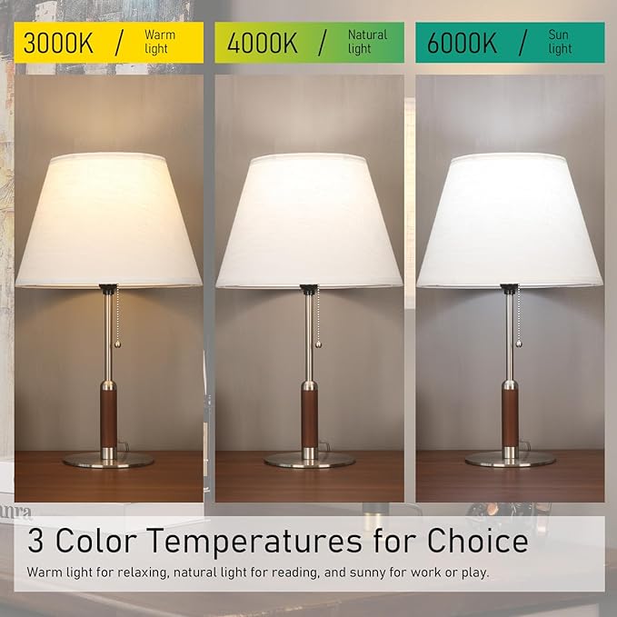 21" Table Lamps for Night Stands Bedside Lamp for Living Room Bedroom Lamp for End Tables 3-Color Pull Chain Switch Walnut Wood Fabric for Home/Office/Desk Decor (Off White+Brushed Nickel)