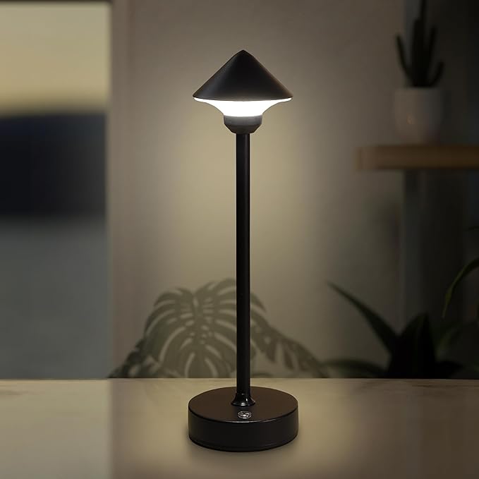 Camden Reed Table Lamp, Desk lamp, 3 Different Lighting Modes, Modern Minimal Design for Dinner/Coffee Table/Restaurant/Bedroom, Cone Black