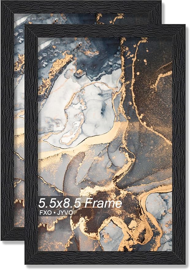Engineered Wood 5.5x8.5 Picture Frame Set of 2, Black Frame for 5.5 x 8.5 Inch Picture Poster Photo, Light Weight 5.5 by 8.5 Frame with Wood-grain for Wall - 2 Pack/Black/5.5"x8.5"