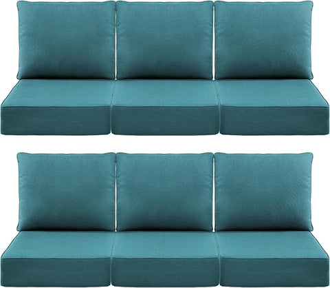Luxury 6" Outdoor Cushions for Patio Furniture, 24x24x6 Thick Seat Cushion Set of 6, Fade Resistant Couch Chair Replacement Cushions High Density Deep Wicker Chair Cushion w/Removable Cover, Green