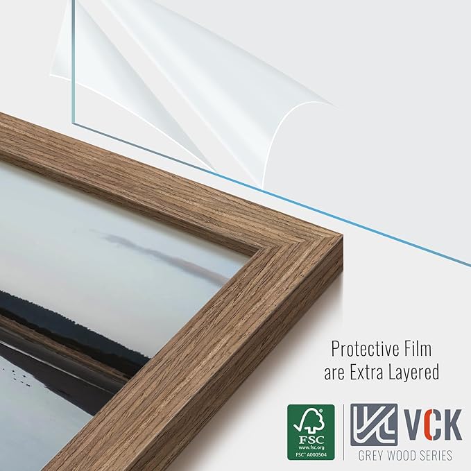 VCK 24x36 Poster Frame 5 Pack - Walnut, High-End Wood Picture Frames with Polished Plexiglass, Display 20x30 Photo with Mat or 24x36 without Mat, Art Gallery-Quality, Wall Hanging, Walnut