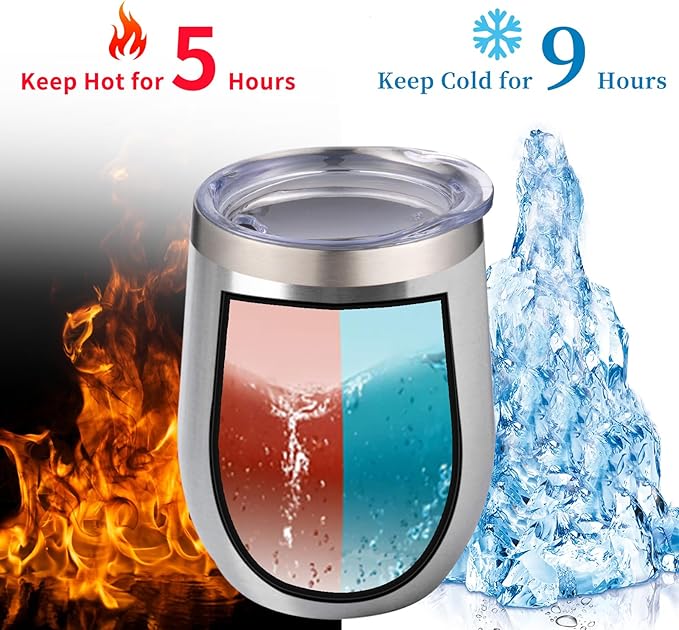 12oz/4 Pack Wine Tumbler Glasses with Lid Stemless Double Wall Vacuum Stainless Steel Travel Tumbler Keeping Cold & Hot for Wine,Coffee,Cocktails,Christmas Drinks-Family and Gifts(4 Pack-Sliver)