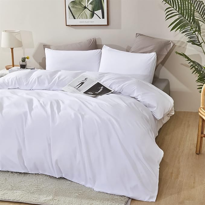 Wellboo White Comforter Sets Queen Size Solid Color Bedding Comforters Cotton Women Men Soft White Quilts Cozy Adults Teens Modern Blankets Bedding