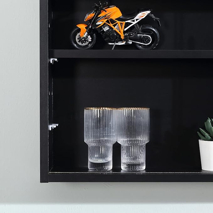 HOMCOM 5-Tier Display Cabinet, Glass Door Cabinet with Adjustable Shelves, Wall-Mounted Display Case for Playroom, Bedroom, Black