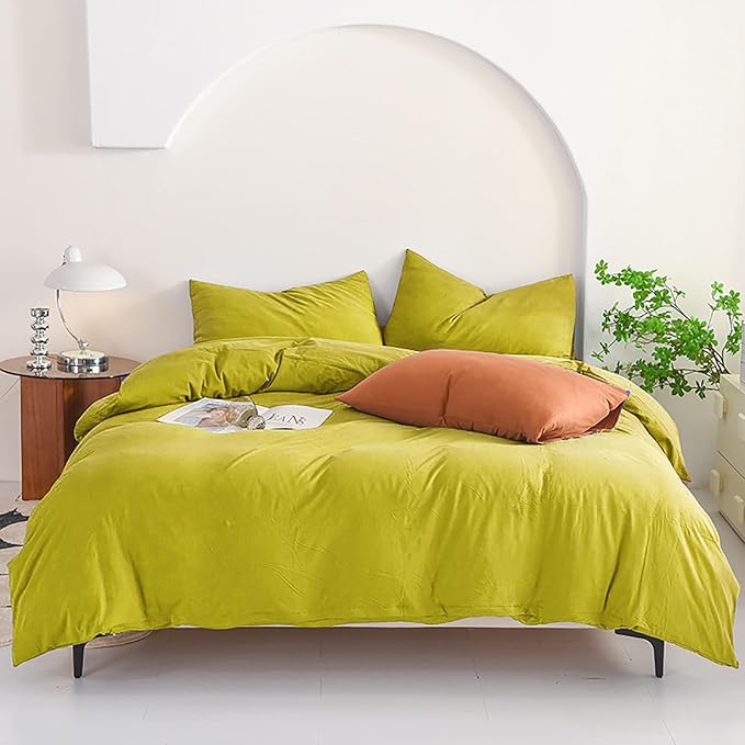 Luxlovery Chartreuse Comforter Set Full Moss Green Bedding Comforter Set l Modern Solid Grass Green Soft Breathable Yellowish Blanket Quilts 3 Piece Bedding Set for Women Men Kids