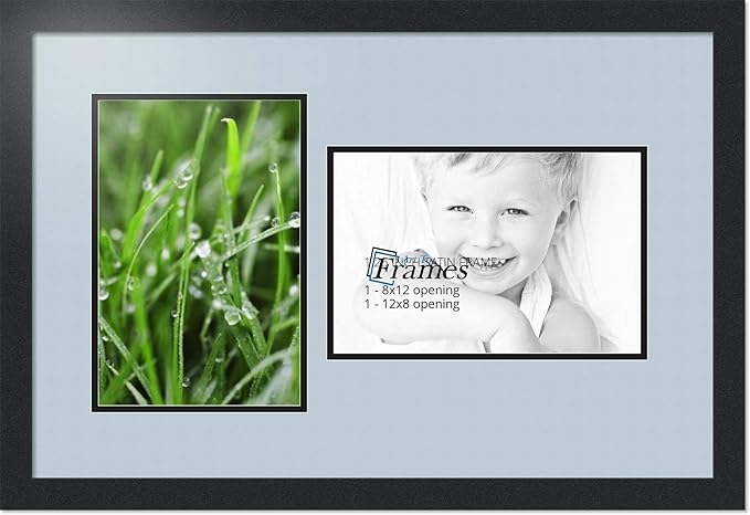 ArtToFrames Collage Photo Frame Double Mat with 2 - 8x12 Openings and Satin Black Frame