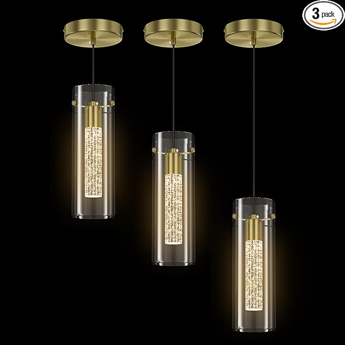 Aipsun Pendant Lights Kitchen Island 3 Pack Gold Ceiling Hanging Light 3000K Modern LED Pendant Lights Fixtures for Kitchen Dining Room