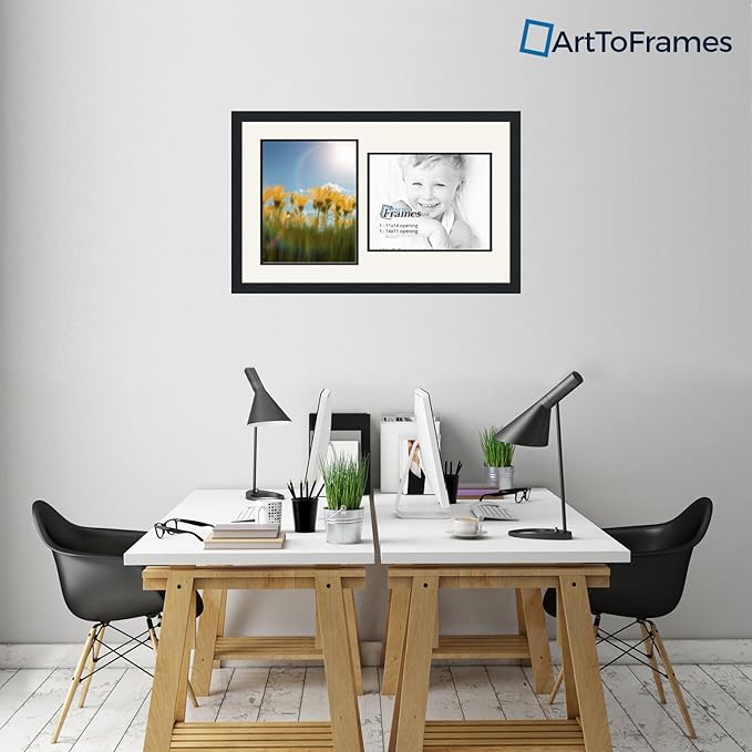 ArtToFrames Collage Photo Frame Double Mat with 2-11x14 Openings and Satin Black Frame