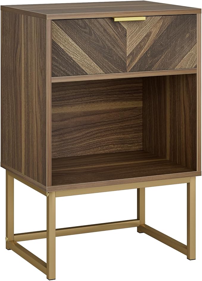 Masupu Nightstand,Modern Night Stand Boho Farmhouse Wood Bedside Table with Storage Drawer Side End Table for Bedroom,Living Room,Office,Walnut Brown
