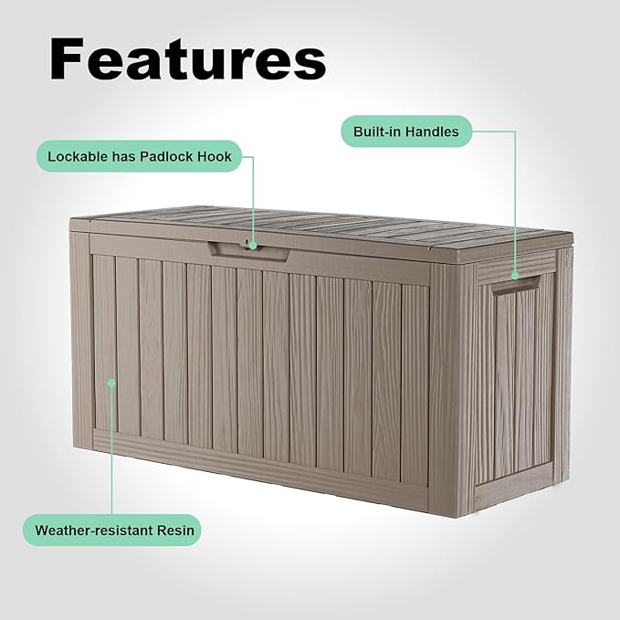 80 Gallon Deck Box,Resin Outdoor Storage Box with Lockable for Patio Furniture, Pool Accessories, Garden Tools Waterproof Outside Storage Box, Grey