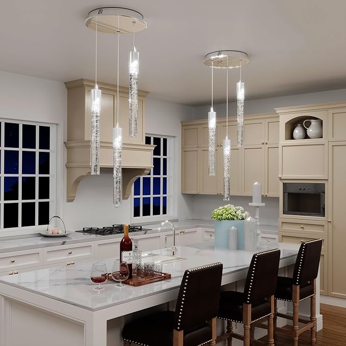 Flashing God 3 Light Pendants Light for Kitchen Island Dining Room Pendant Lighting Fixture Mini Crystal Chandelier Ceiling Hanging Lights for Bedroom Island Kitchen