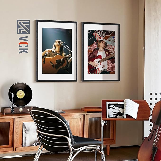 VCK 20x30 Poster Frame Black - with Mat 16x24, Solid Wood Picture Frame with Exclusive Textured, Horizontal and Vertical Formats with Included Hanging Hardware, 2 Pack