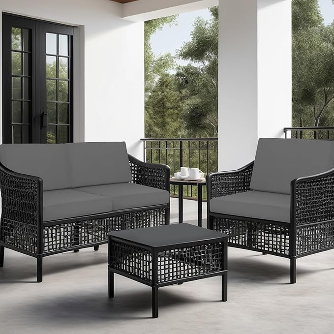idee-home Outdoor Cushions for Patio Furniture, Outdoor Seat Cushions 28.5 x 28.5 Waterproof & Fade Resistant Couch Sofa Replacement Deep Couch Chair Cushion for Yard Garden Deck, Medium Grey