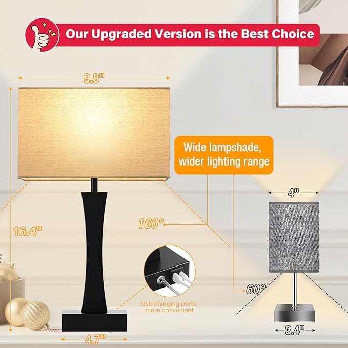 Bedside Lamps for Night Stands - 3 Way Dimmable Table Lamp for Bedroom with USB C+A Ports,Modern Bedside Lamps Set of 2, Touch Lamps for Nightstands(Beige)