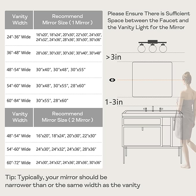 Wall Mount Mirror for Bathroom, Brushed Black Metal Framed Large Rounded Corner Rectangular Vanity Mirror, Tempered Glass (30" x 55", Black)