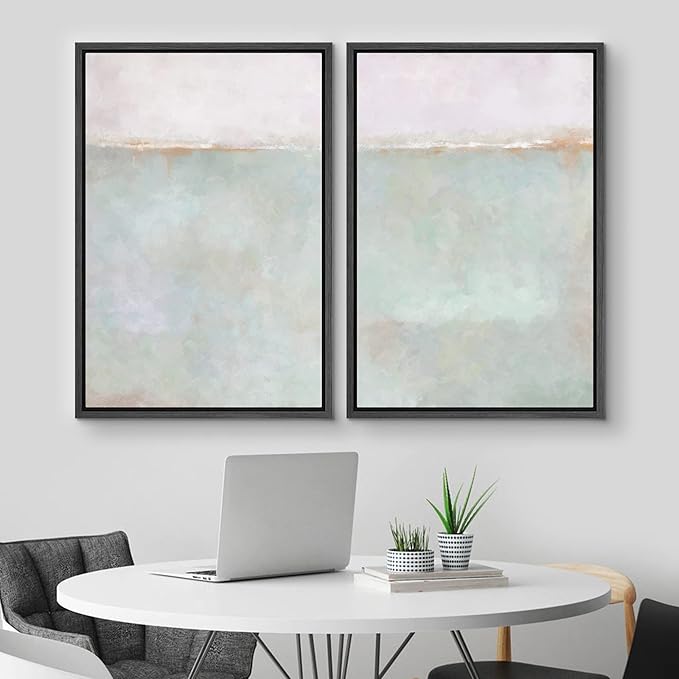 MUDECOR Framed Canvas Print Wall Art Set Watercolor Pastel Blue Gray Landscape Abstract Shapes Illustrations Modern Art Decorative Contemporary for Living Room, Bedroom, Office - 24"x36"x2 Black